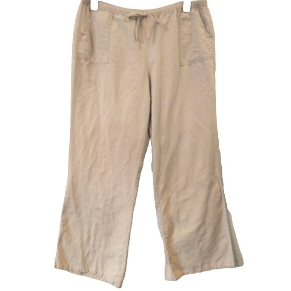 New York & Co Women's Wide-Leg Linen Blend Pants Beige Drawstring Relaxed - XL - Picture 1 of 8
